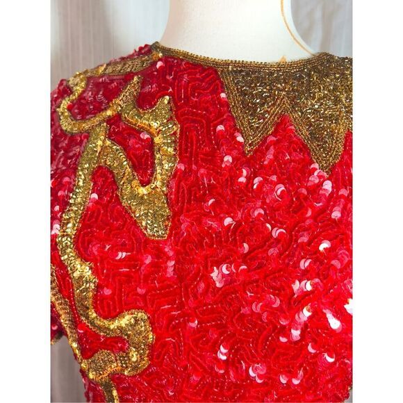 Laurence Kazar | Women’s | Dresses | M | Vintage Red Gold Mini Sequined Evening - Picture 3 of 8